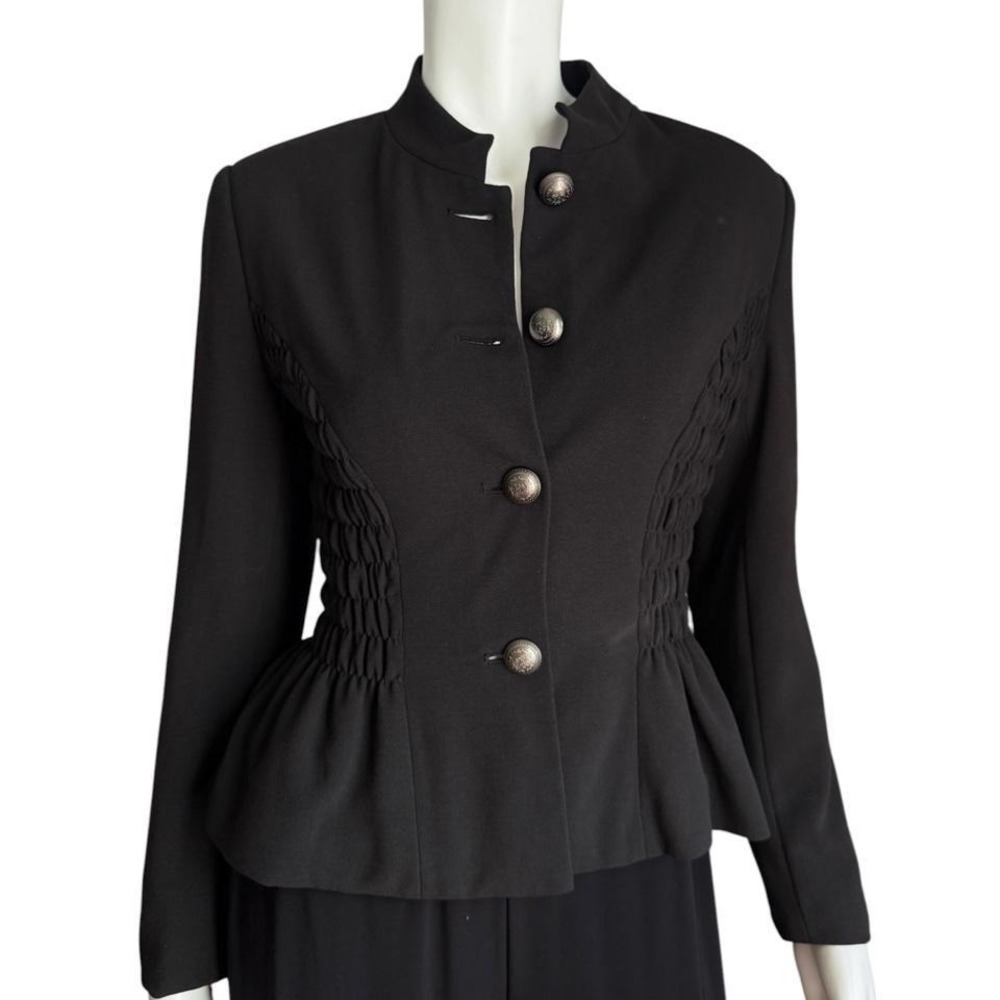 Chadwick's Black Peplum Jacket Structured Stand Collar Military Button Blazer